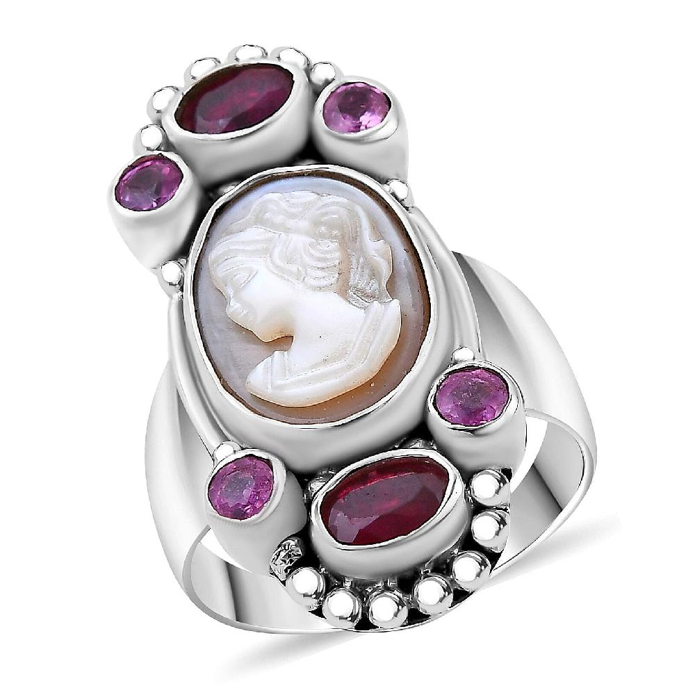 Sajen Silver Pink Cameo and Multi Gemstone 5.20 ctw Ring in Sterling Silver