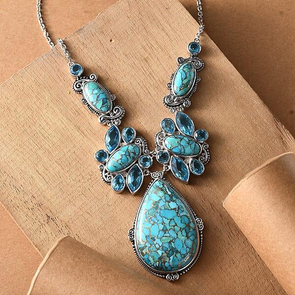 Sajen Silver Recon Turquoise And Celestial Swiss Blue Doublet Quartz 83.90 Ctw Necklace 18 Inches In Rhodium Over Sterling Silver
