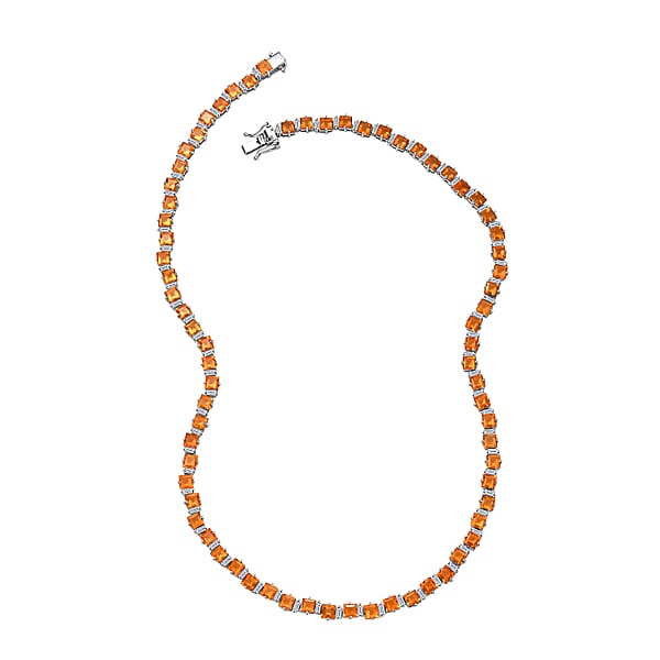 Salamanca Fire Opal And Moissanite 21.15 Ctw Sea Waves Necklace In Rhodium Over Sterling Silver 18 Inches