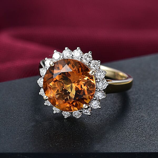 Santa Ana Madeira Citrine Lab Grown Diamond (G-H SI) Ring In 10K Yellow Gold 5.33 Ctw