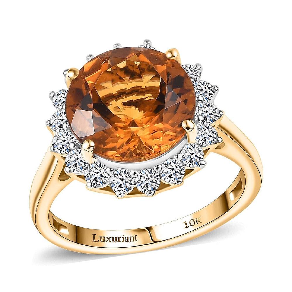 Santa Ana Madeira Citrine Lab Grown Diamond (G-H SI) Ring in 10K Yellow Gold 5.33 ctw