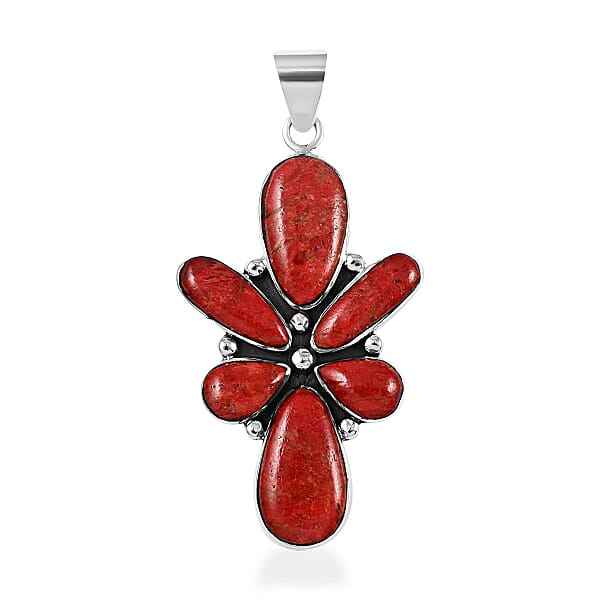 Santa Fe Style Coral Abstract Earrings And Pendant In Sterling Silver