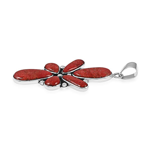 Santa Fe Style Coral Abstract Earrings And Pendant In Sterling Silver