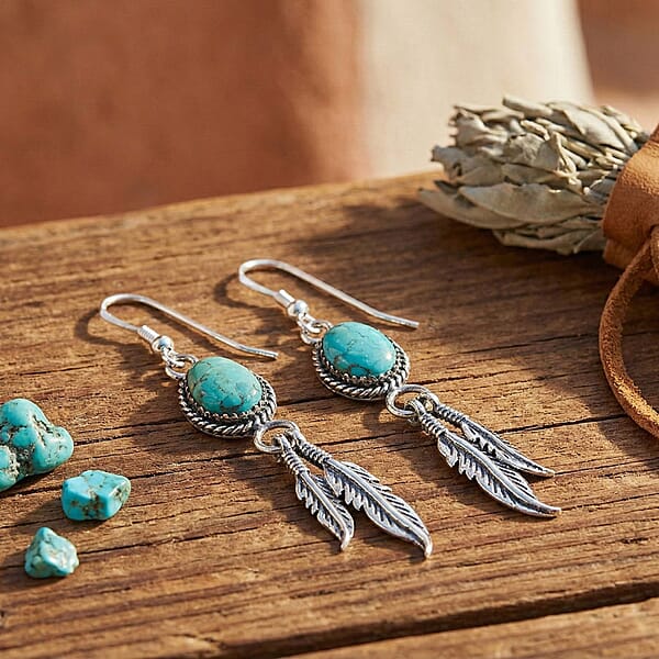Santa Fe Style Kingman Turquoise 0.24 Ctw Earrings In Sterling Silver