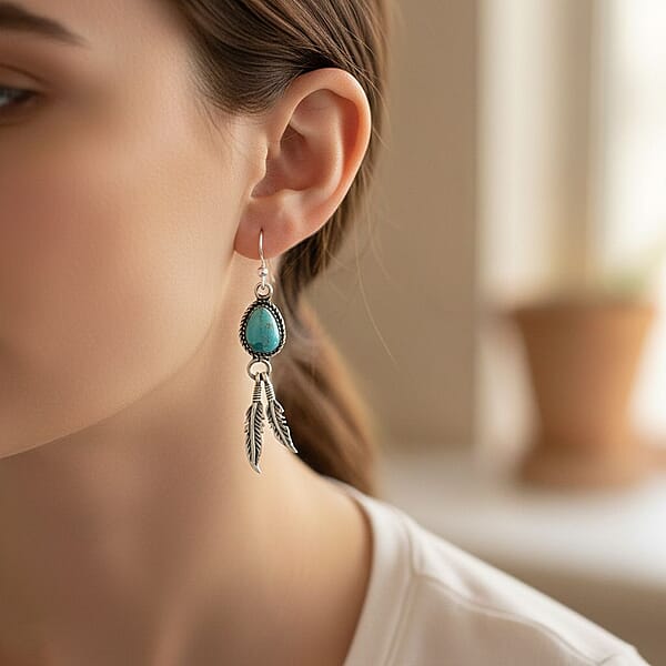 Santa Fe Style Kingman Turquoise 0.24 Ctw Earrings In Sterling Silver