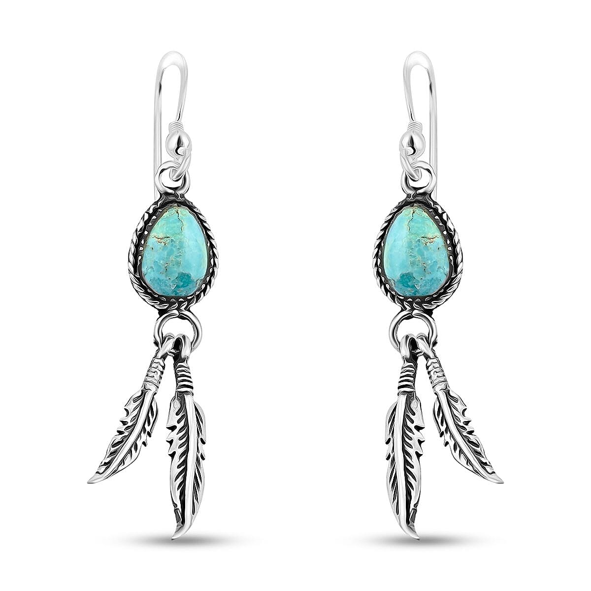 Santa Fe Style Kingman Turquoise 0.24 ctw Earrings in Sterling Silver