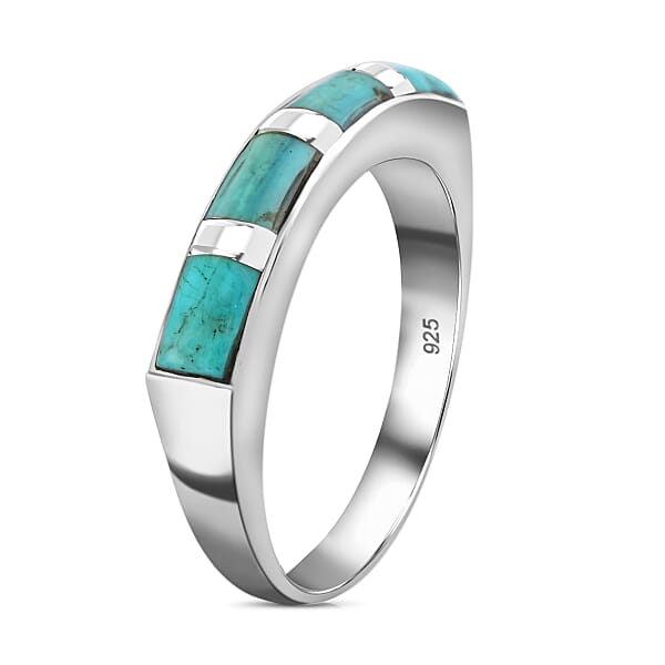 Santa Fe Style Kingman Turquoise 1.00 Ctw Ring In Sterling Silver Band Ring Boho Western Turquoise Jewelry For Women