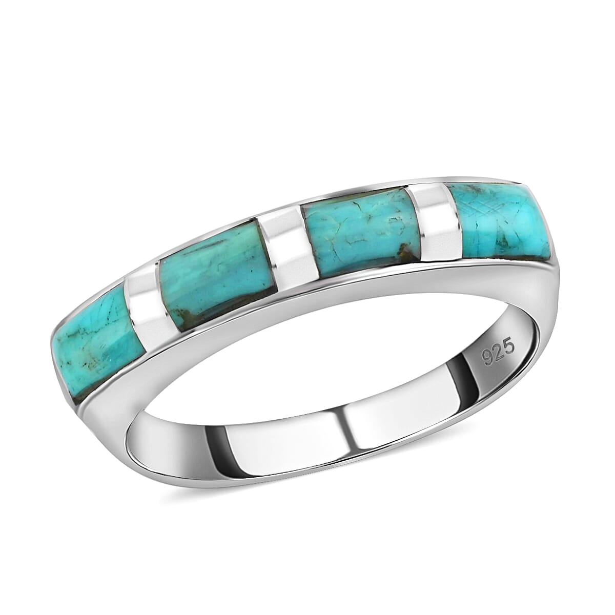 Santa Fe Style Kingman Turquoise 1.00 ctw Ring in Sterling Silver Band Ring Boho Western Turquoise Jewelry for Women