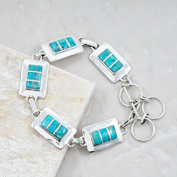 Santa Fe Style Kingman Turquoise 1.50 Ctw Bracelet In Sterling Silver (8.00 In)
