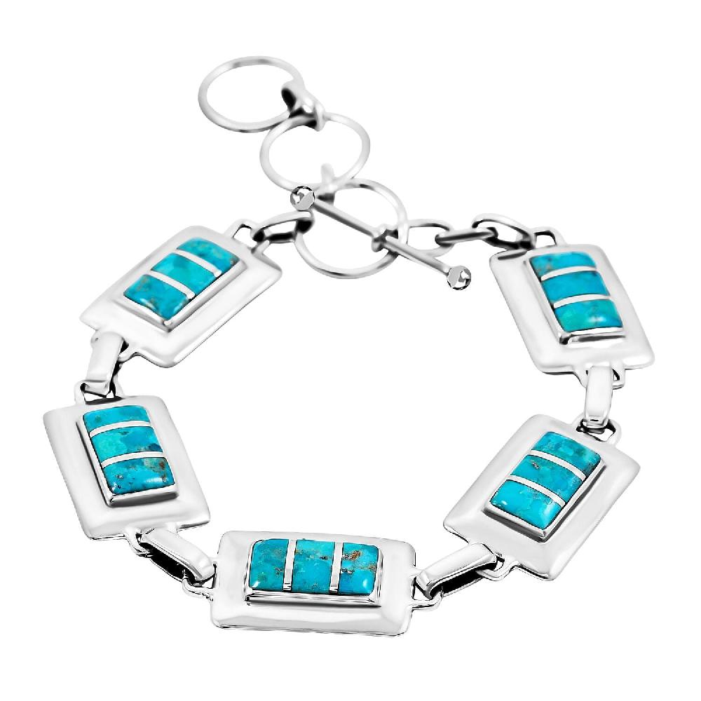 Santa Fe Style Kingman Turquoise 1.50 ctw Bracelet in Sterling Silver (8.00 In)