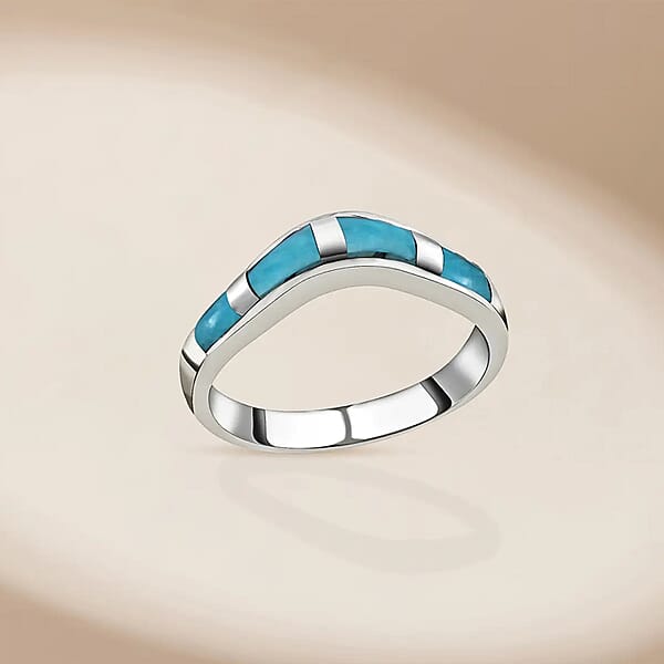 Santa Fe Style Kingman Turquoise 1.75 Ctw Band Ring In Sterling Silver Boho Western Turquoise Jewelry For Women Wishbone Engagement Band