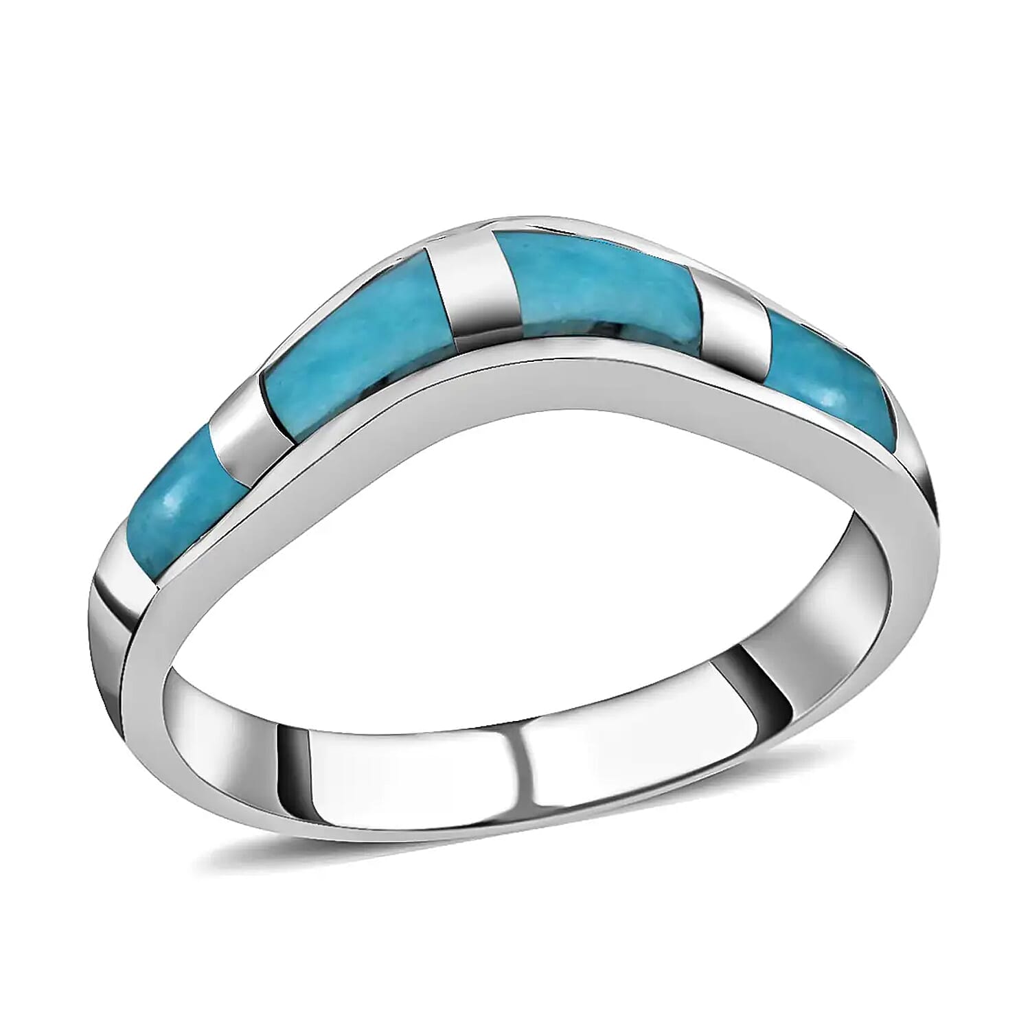Santa Fe Style Kingman Turquoise 1.75 ctw Band Ring in Sterling Silver Boho Western Turquoise Jewelry for Women Wishbone Engagement Band