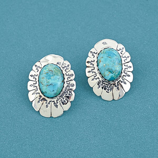 Santa Fe Style Kingman Turquoise 10.00 Ctw Earrings In Sterling Silver