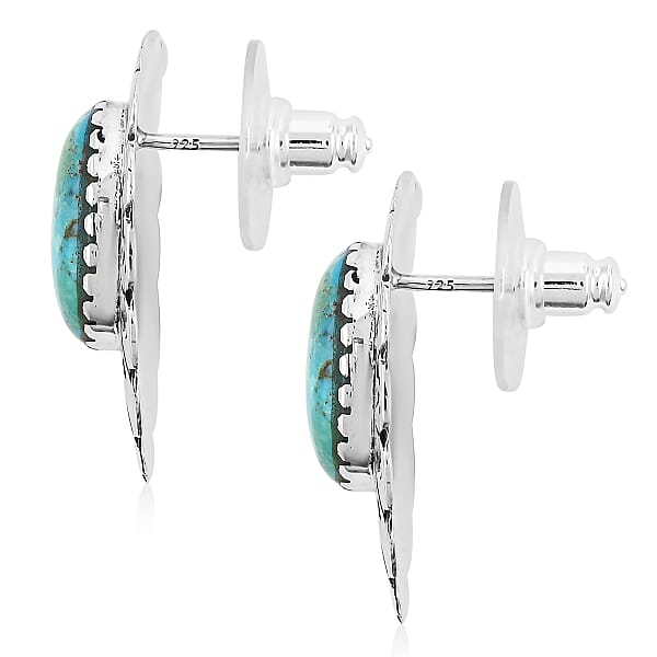 Santa Fe Style Kingman Turquoise 10.00 Ctw Earrings In Sterling Silver