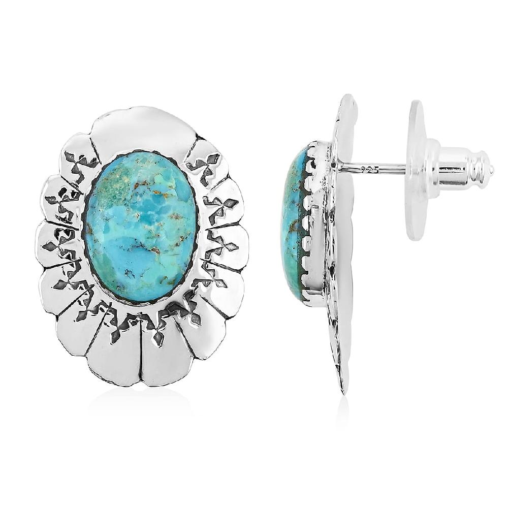 Santa Fe Style Kingman Turquoise 10.00 ctw Earrings in Sterling Silver