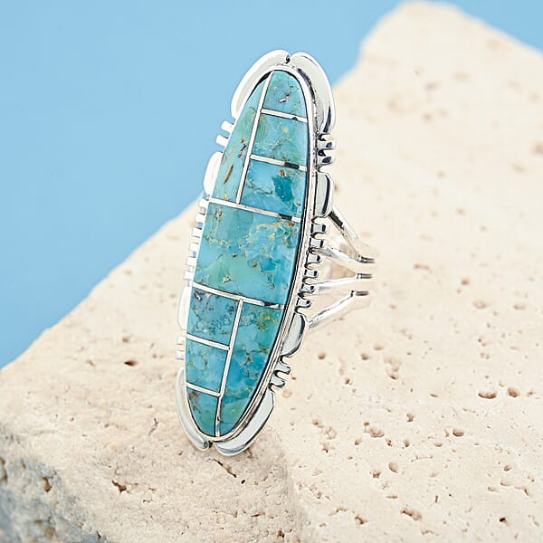 Santa Fe Style Kingman Turquoise 11.00 Ctw Ring In Sterling Silver