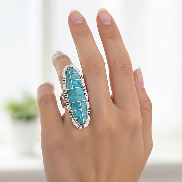 Santa Fe Style Kingman Turquoise 11.00 Ctw Ring In Sterling Silver