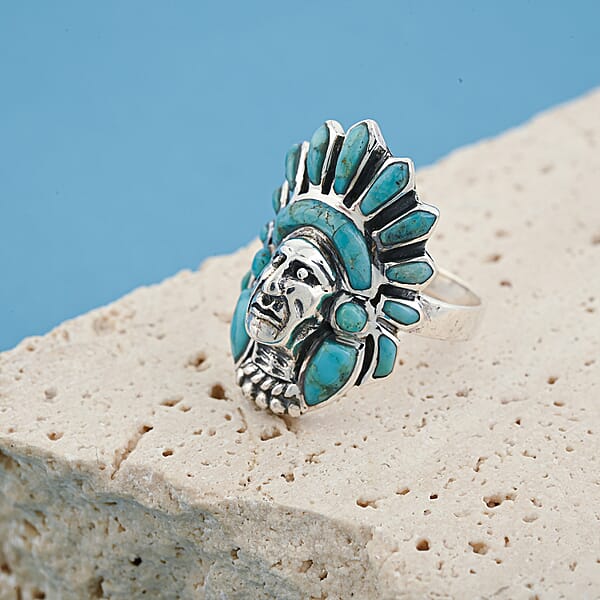 Santa Fe Style Kingman Turquoise 16.00 Ctw Ring In Sterling Silver