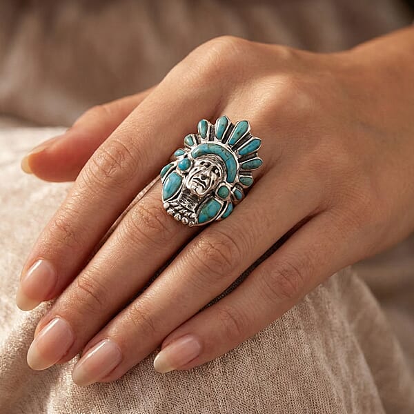 Santa Fe Style Kingman Turquoise 16.00 Ctw Ring In Sterling Silver