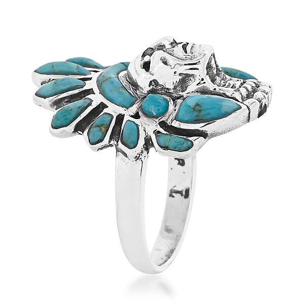 Santa Fe Style Kingman Turquoise 16.00 Ctw Ring In Sterling Silver