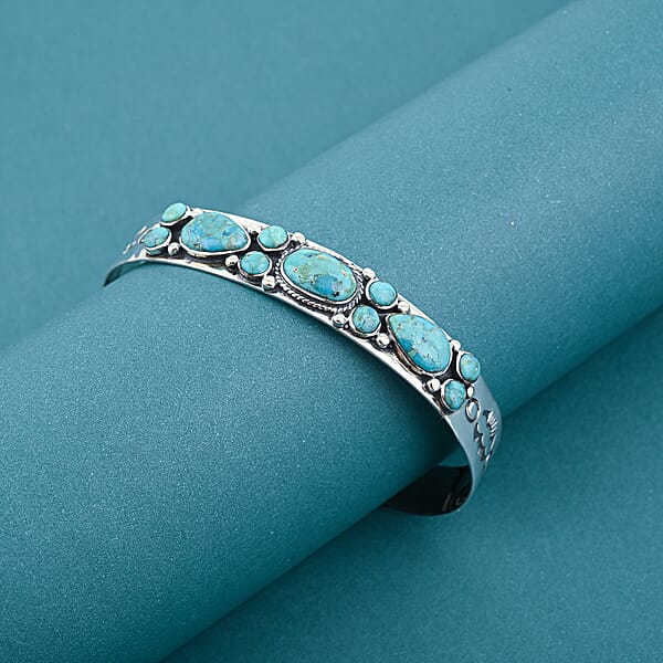 Santa Fe Style Kingman Turquoise 16 Ctw Bracelet In Sterling Silver (7.00 In)