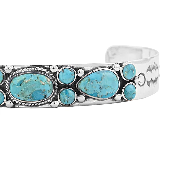 Santa Fe Style Kingman Turquoise 16 Ctw Bracelet In Sterling Silver (7.00 In)