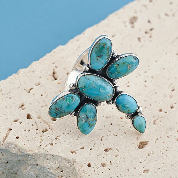 Santa Fe Style Kingman Turquoise 18 Ctw Dragonfly Ring In Sterling Silver