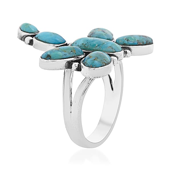 Santa Fe Style Kingman Turquoise 18 Ctw Dragonfly Ring In Sterling Silver