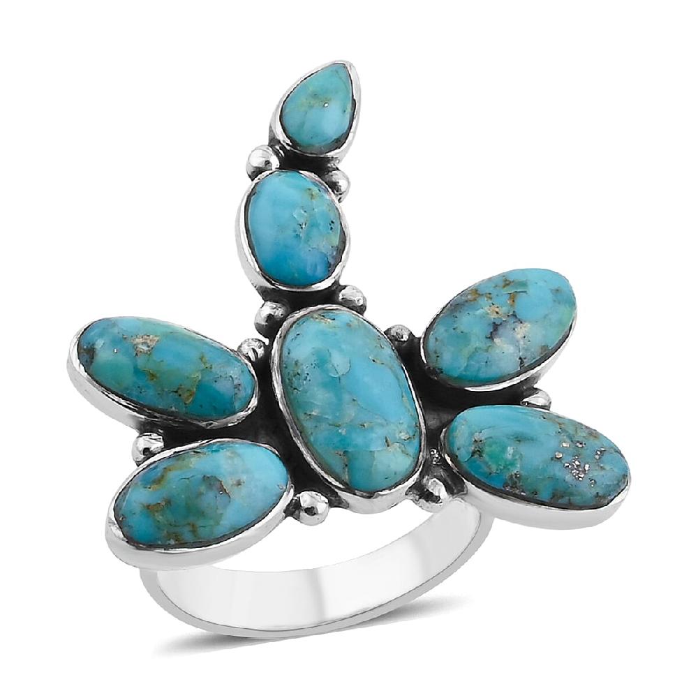 Santa Fe Style Kingman Turquoise 18 ctw Dragonfly Ring in Sterling Silver