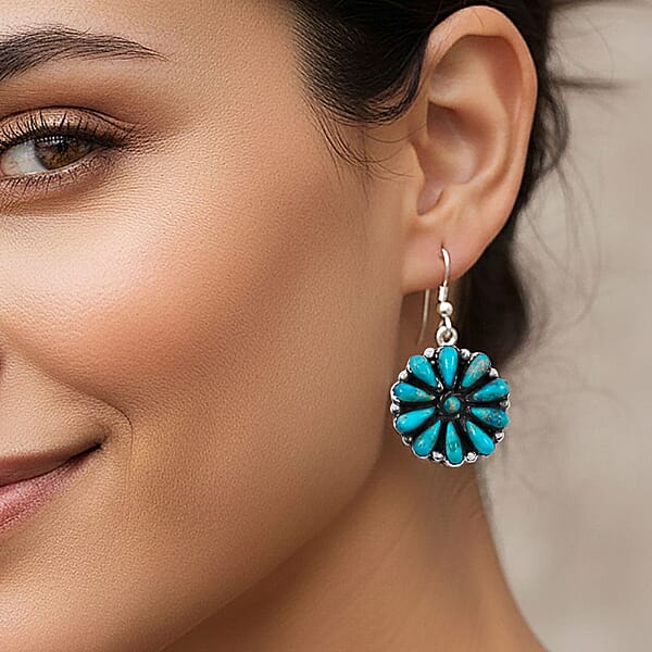 Santa Fe Style Kingman Turquoise 2.20 Ctw Earrings In Sterling Silver