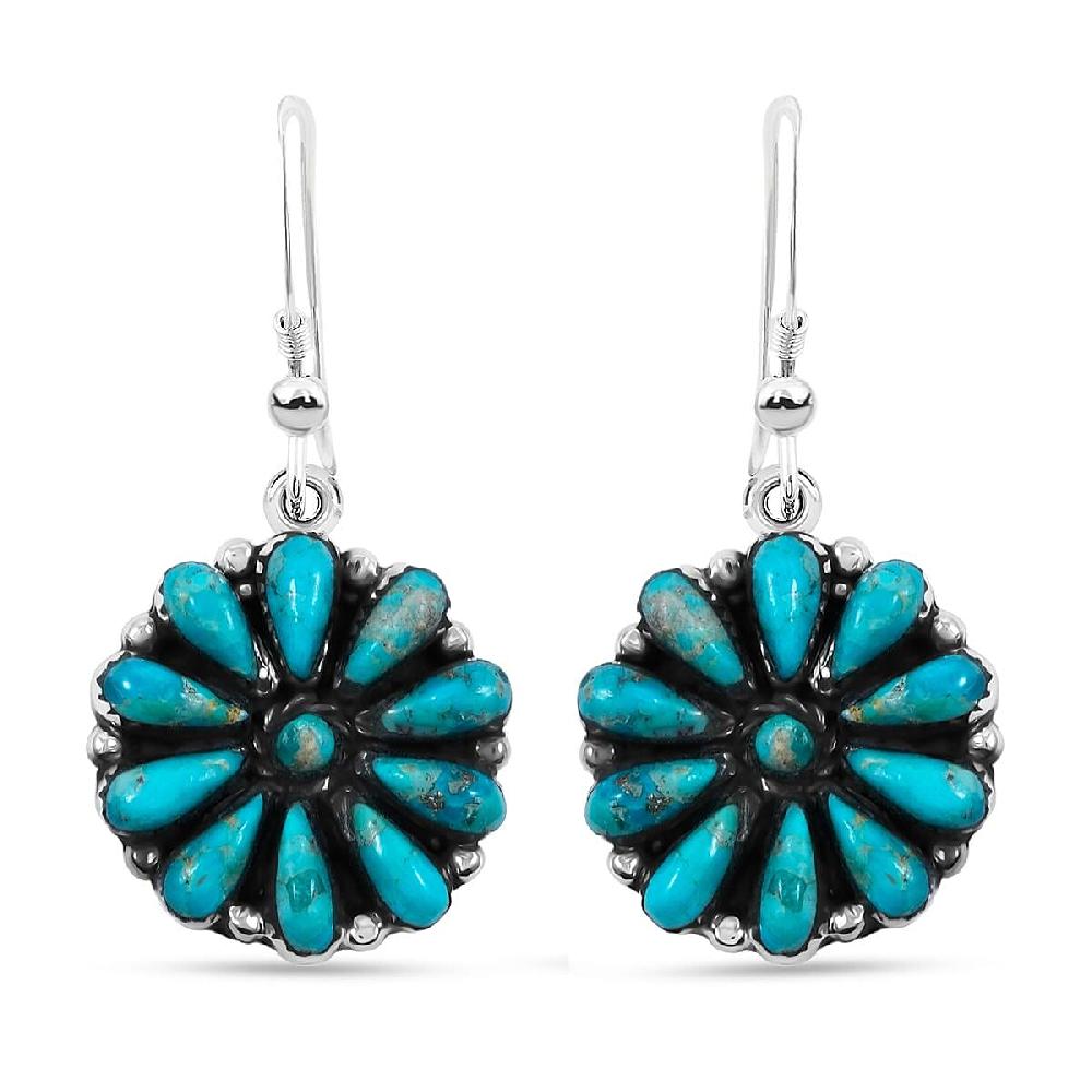 Santa Fe Style Kingman Turquoise 2.20 ctw Earrings in Sterling Silver
