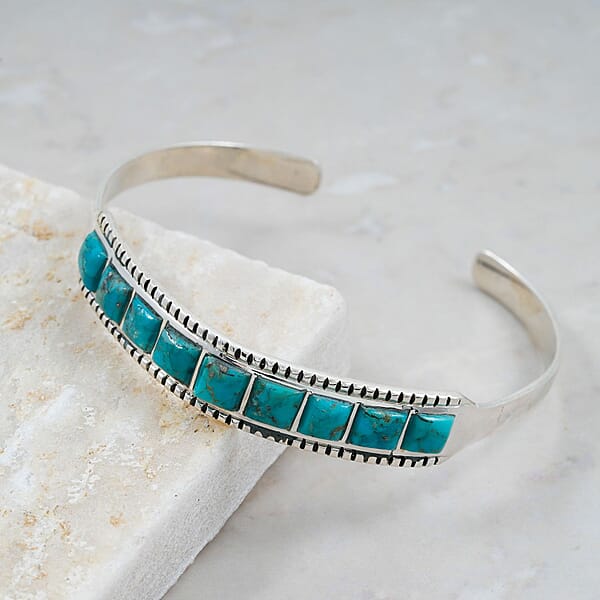 Santa Fe Style Kingman Turquoise 2.70 Ctw Bracelet In Sterling Silver (Adjustable)