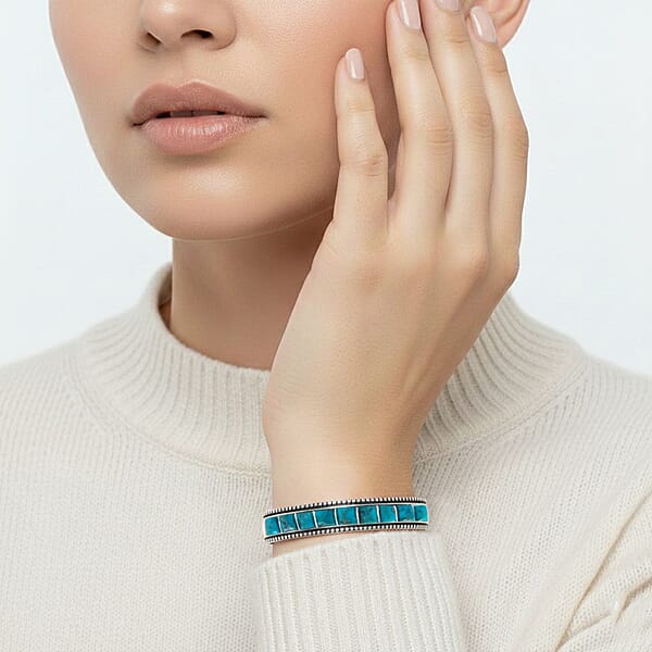 Santa Fe Style Kingman Turquoise 2.70 Ctw Bracelet In Sterling Silver (Adjustable)