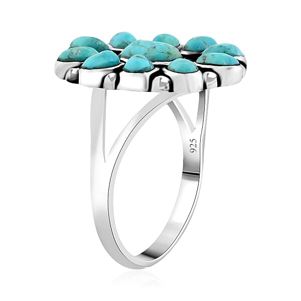 Santa Fe Style Kingman Turquoise 2.75 Ctw Flower Ring In Sterling Silver