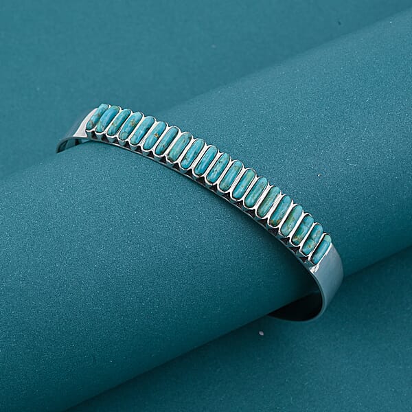 Santa Fe Style Kingman Turquoise 24 Ctw Bracelet In Sterling Silver (7.00 In)