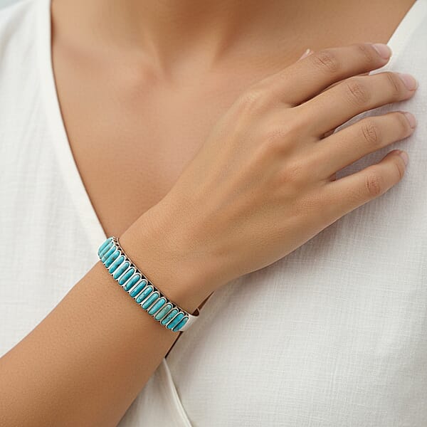 Santa Fe Style Kingman Turquoise 24 Ctw Bracelet In Sterling Silver (7.00 In)