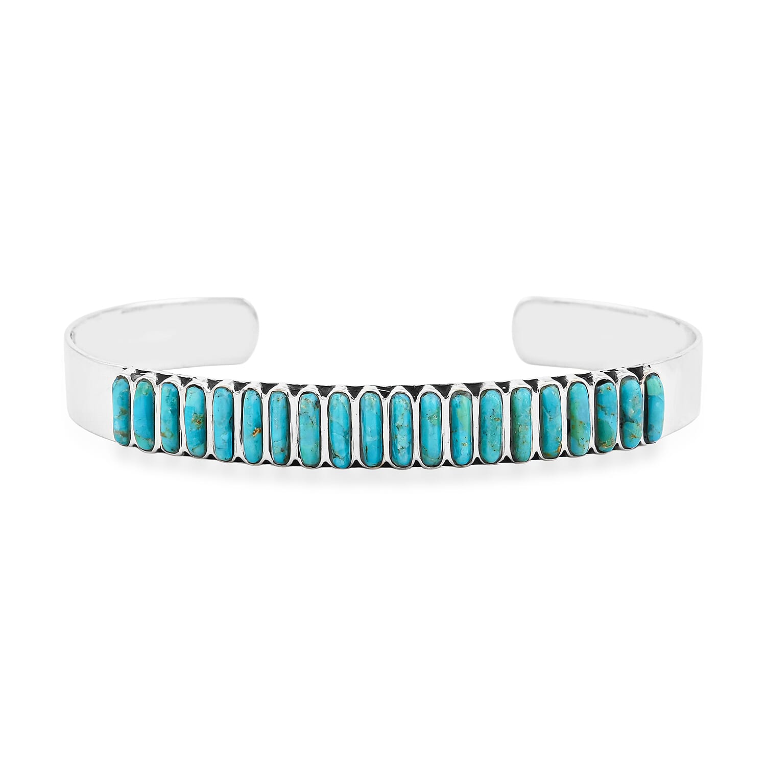 Santa Fe Style Kingman Turquoise 24 ctw Bracelet in Sterling Silver (7.00 In)