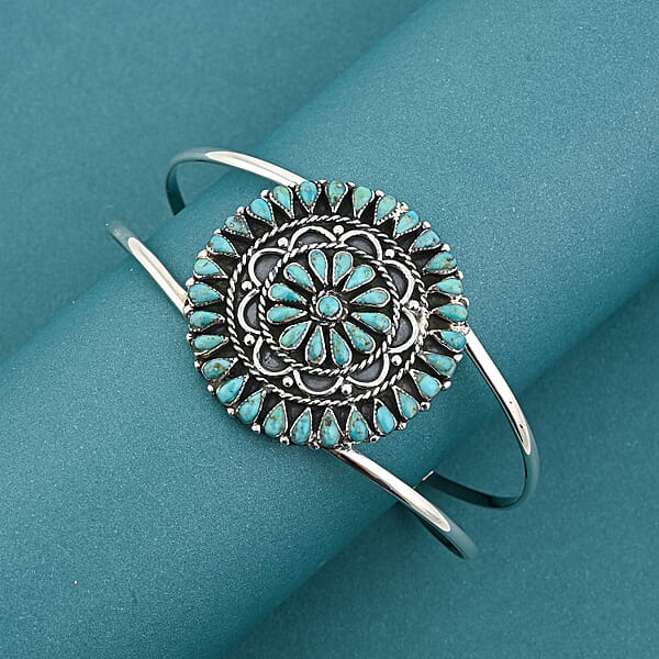 Santa Fe Style Kingman Turquoise 4.20 Ctw Bracelet In Sterling Silver (Adjustable)