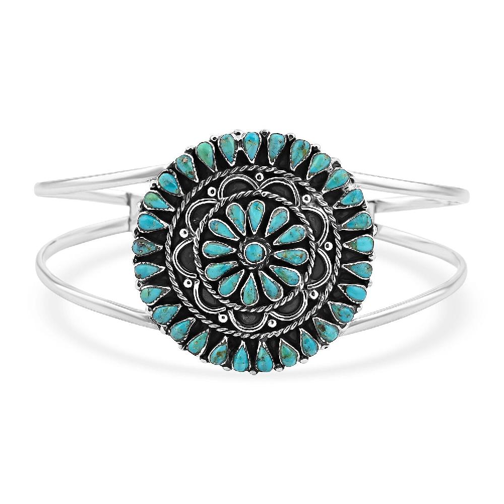 Santa Fe Style Kingman Turquoise 4.20 ctw Bracelet in Sterling Silver (Adjustable)