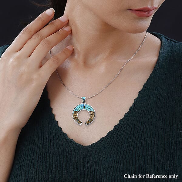 Santa Fe Style Kingman Turquoise 48.00 Ctw Pueblo Pendant Without Chain In Sterling Silver