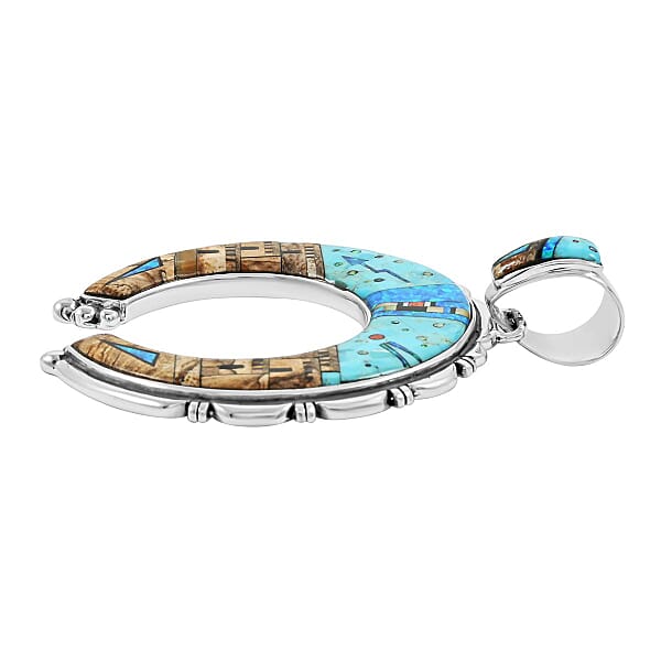 Santa Fe Style Kingman Turquoise 48.00 Ctw Pueblo Pendant Without Chain In Sterling Silver