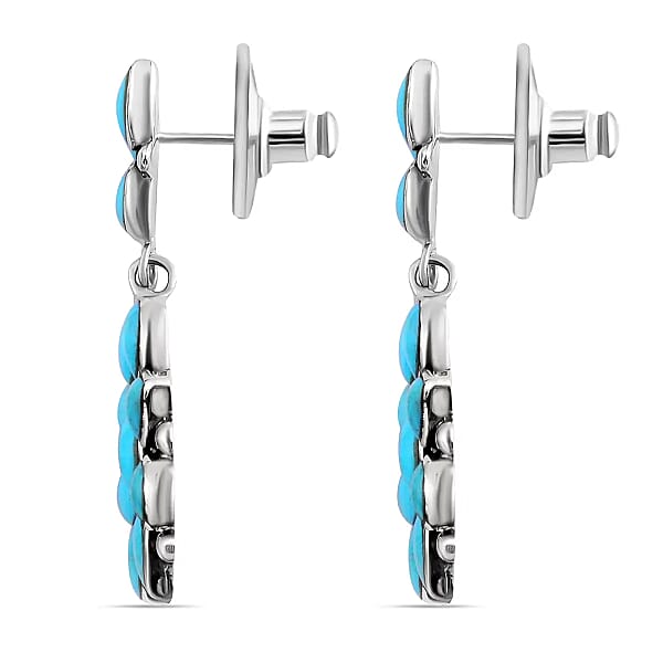 Santa Fe Style Kingman Turquoise 6.50 Ctw Earrings In Sterling Silver Turquoise Dangle Earrings Silver Drop Flower Earrings Flower Jewelry For Women