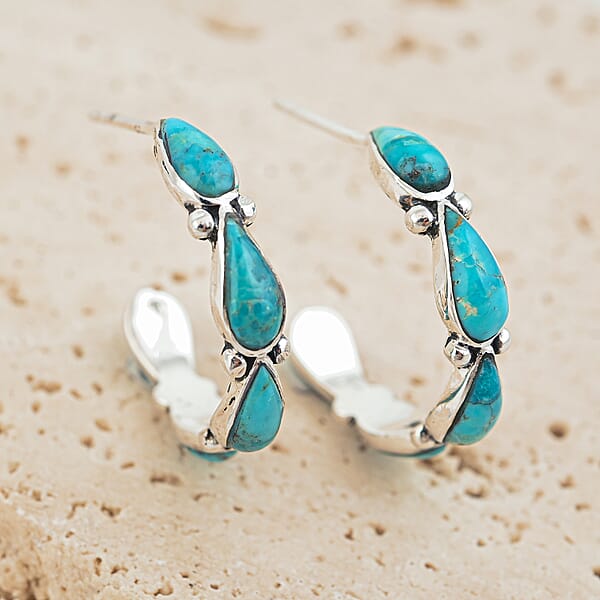 Santa Fe Style Kingman Turquoise 6 Ctw Earrings In Sterling Silver