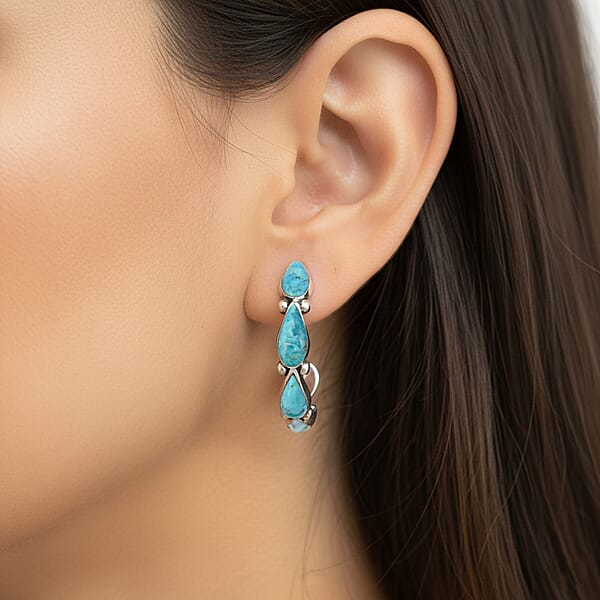 Santa Fe Style Kingman Turquoise 6 Ctw Earrings In Sterling Silver