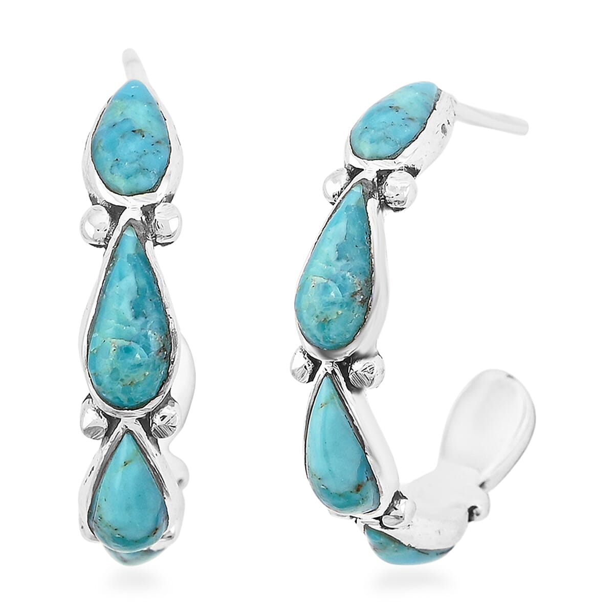 Santa Fe Style Kingman Turquoise 6 ctw Earrings in Sterling Silver
