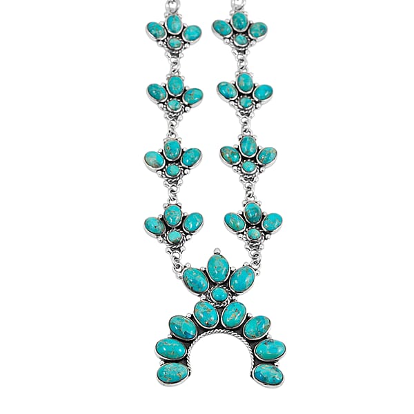 Santa Fe Style Kingman Turquoise 73.00 Ctw Necklace (20 Inches) And Earrings In Sterling Silver