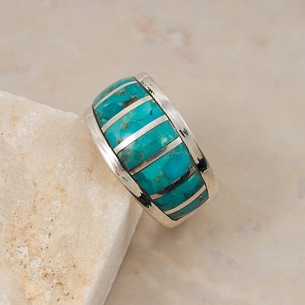 Santa Fe Style Kingman Turquoise 8.00 Ctw Ring In Sterling Silver
