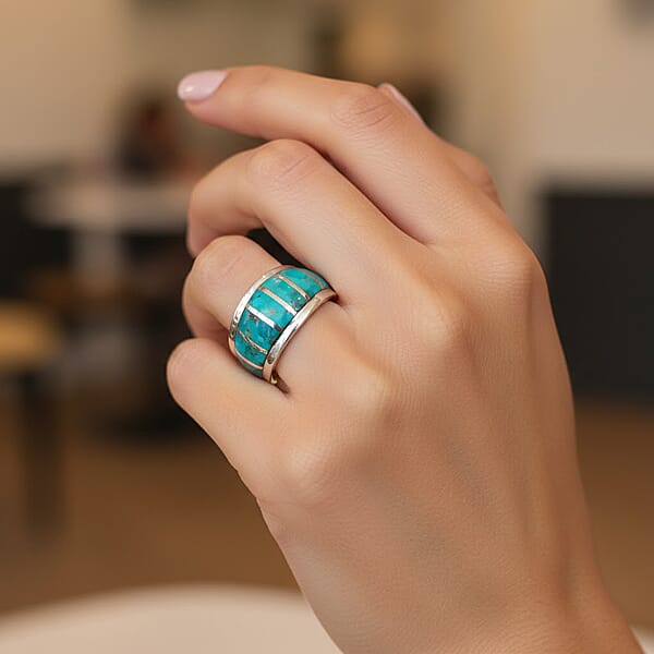 Santa Fe Style Kingman Turquoise 8.00 Ctw Ring In Sterling Silver