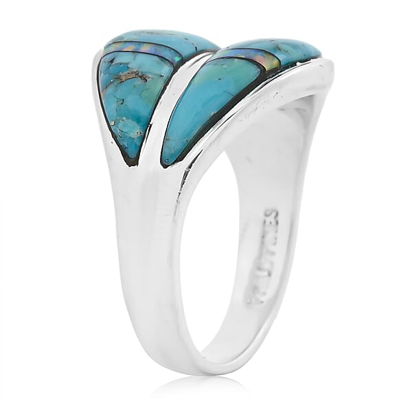 Santa Fe Style Kingman Turquoise And Opal 10.60 Ctw Ring In Sterling Silver