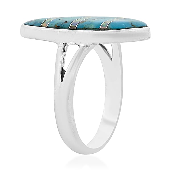 Santa Fe Style Kingman Turquoise And Opal 5.50 Ctw Ring In Sterling Silver
